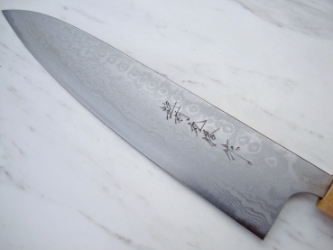 AZAI Aogami-Super Suminagashi Gyuto 22 cm, handgeschmiedet und -signiert, nicht rostfrei