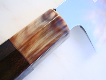 AOKI Shirogami 1 Warikomi Santoku Spiegel 19,5 cm - handgeschmiedet und -signiertes Meisterst�ck