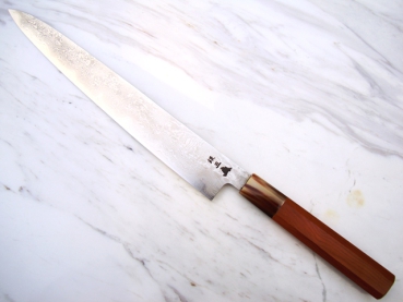 Aoki Gingami 3 Ichii Exklusiv Suminagashi Sujihiki, 27 cm Klinge, handgeschmiedet und -signiert