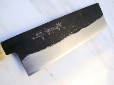 Tokujho Shirogami 2 Warikomi Kurouchi Nakiri 18 cm handgeschmiedet