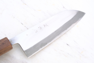 HEIJI Schmiede Santoku 18,5 cm Klinge mit Honbazuke, handgeschmiedet und -signiert, rostfrei