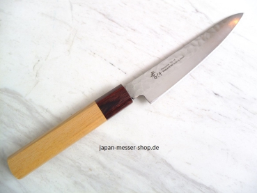 AOKI Sakai Takayuki VG10 Suminagashi Tsuchime Wa Petty, 15 cm Klingenlänge, rostfrei, Griff jap. Zelkove