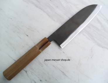 HEIJI Schmiede Santoku schwarz, 19 cm Klinge mit Honbazuke, handgeschmiedet und -signiert, rostfrei