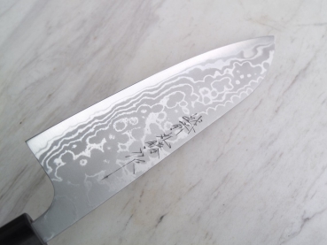 AZAI Echizen Marukatsu Aogami-Super Suminagashi Santoku 18,5 cm, handgeschmiedet und -signiert, nicht rostfrei