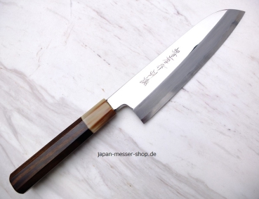 Rarität - Itsuo Doi Shirogami Spiegel Santoku, 19,5 cm, Meisterstück handgeschmiedet und -signiert, nicht rostfrei