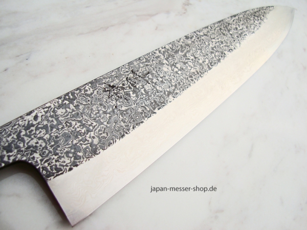 Yoshikane Raiun Damast Gyuto 24 cm, handgeschmiedet und -signiert