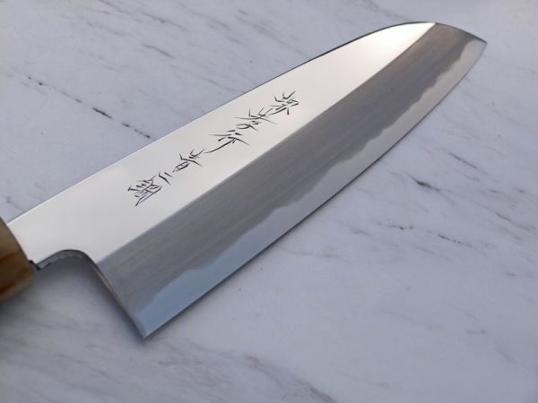 Rarität - Itsuo Doi Aogami  Spiegel Santoku, 19,5 cm, Meisterstück handgeschmiedet und -signiert