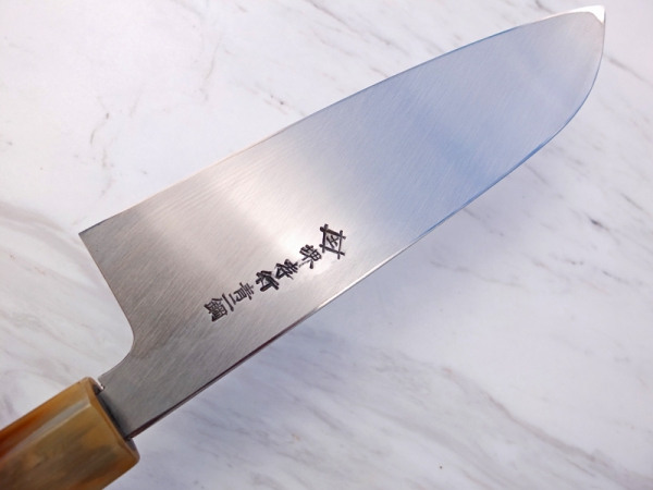 Rarität - Itsuo Doi Aogami  Spiegel Santoku, 19,5 cm, Meisterstück handgeschmiedet und -signiert